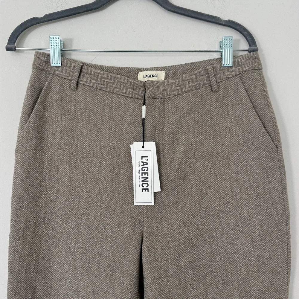 NWT L’AGENCE Ludivine Wool Blend Trouser in Beige/Tan Herringbone - 6